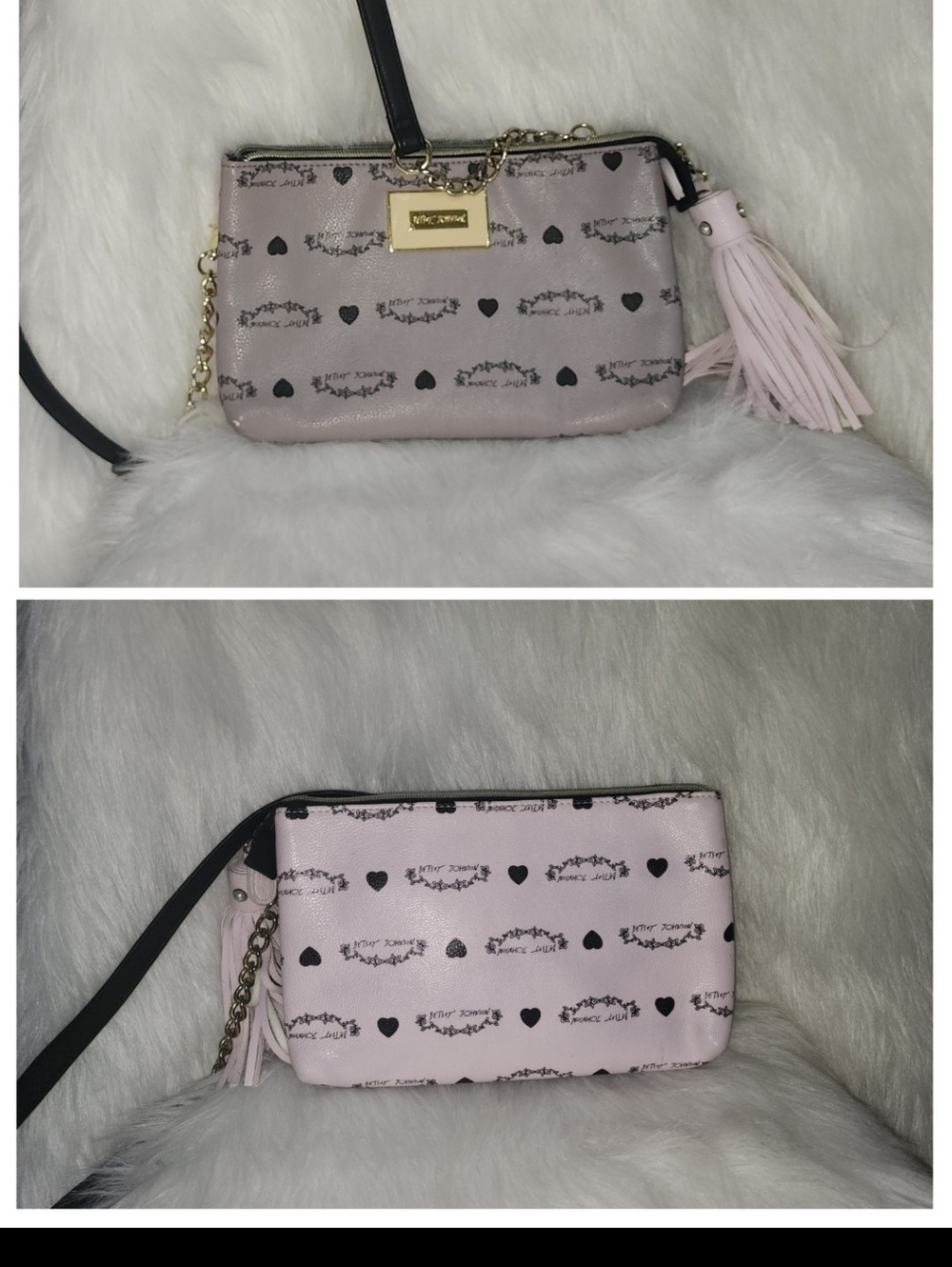 Betsey Johnson Shoulder Bag Heart Motif Print & 2 Different Colors On Each Side